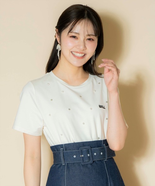 WILLSELECTION（ウィルセレクション）の「ランダムラインストーンロゴTシャツ（Tシャツ/カットソー・レディース・イエロー/ピンク/オフホワイト・SMALL/MEDIUM）」の5枚目の写真