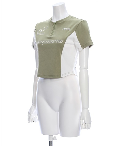 clear（クリア）の「ハーフジッププリント配色カットソートップス［韓国ファッション ショート丈 ゲームシャツ］≪再入荷≫（Tシャツ/カットソー・レディース・カーキ/ブラック/グレー・F）」の6枚目の写真