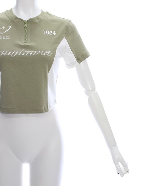 clear（クリア）の「ハーフジッププリント配色カットソートップス［韓国ファッション ショート丈 ゲームシャツ］≪再入荷≫（Tシャツ/カットソー・レディース・カーキ/ブラック/グレー・F）」の10枚目の写真