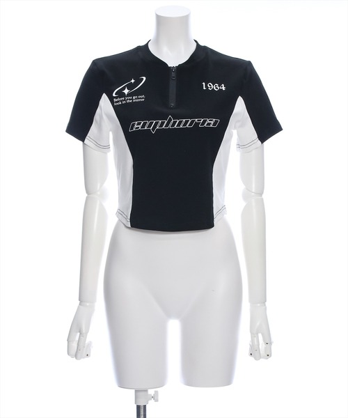 clear（クリア）の「ハーフジッププリント配色カットソートップス［韓国ファッション ショート丈 ゲームシャツ］≪再入荷≫（Tシャツ/カットソー・レディース・カーキ/ブラック/グレー・F）」の17枚目の写真