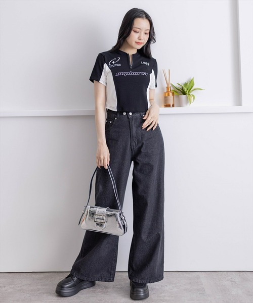 clear（クリア）の「ハーフジッププリント配色カットソートップス［韓国ファッション ショート丈 ゲームシャツ］≪再入荷≫（Tシャツ/カットソー・レディース・カーキ/ブラック/グレー・F）」の12枚目の写真