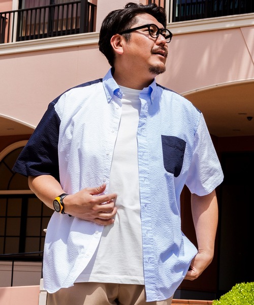 大きいサイズ COOLMAX 半袖 シャツ シアサッカー B＆T CLUB（シャツ/ブラウス）｜B&T CLUB（ビーティークラブ）