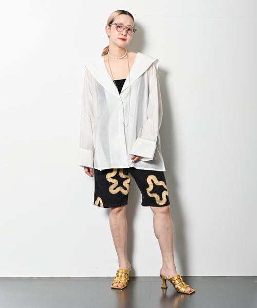 CITYSHOP（シティーショップ）の「SHEER SAILOR シャツ（シャツ/ブラウス・レディース・ホワイト/ブラック・FREE）」の9枚目の写真