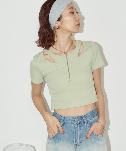 Auntie Rosa Holiday(アンティローザホリデー)の「タンクレイヤードクロップドTEE(Tシャツ/カットソー・レディース・オフホワイト/ブラック/ミント・FREE)」の6枚目の写真