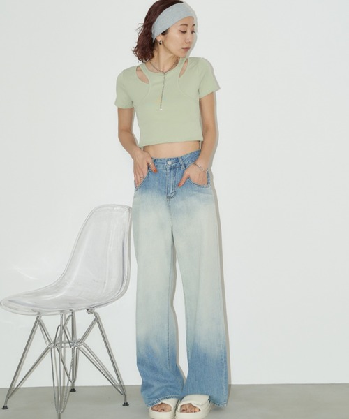 Auntie Rosa Holiday(アンティローザホリデー)の「タンクレイヤードクロップドTEE(Tシャツ/カットソー・レディース・オフホワイト/ブラック/ミント・FREE)」の12枚目の写真