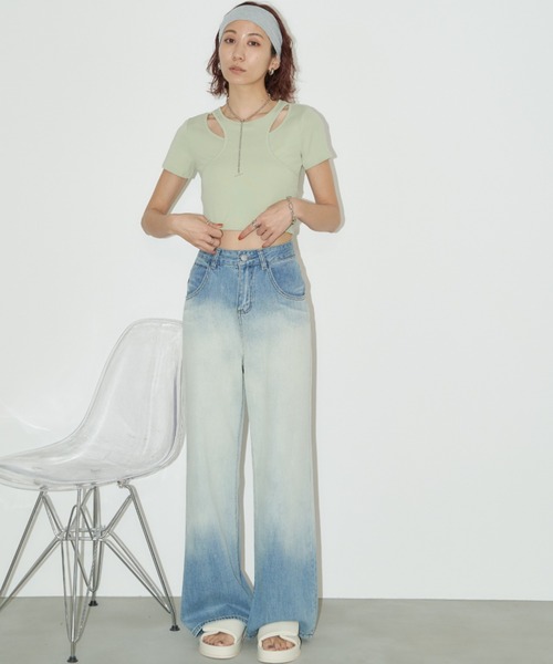 Auntie Rosa Holiday(アンティローザホリデー)の「タンクレイヤードクロップドTEE(Tシャツ/カットソー・レディース・オフホワイト/ブラック/ミント・FREE)」の13枚目の写真