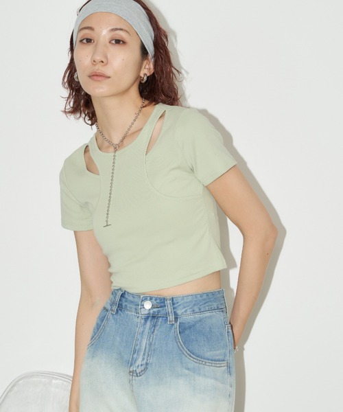Auntie Rosa Holiday(アンティローザホリデー)の「タンクレイヤードクロップドTEE(Tシャツ/カットソー・レディース・オフホワイト/ブラック/ミント・FREE)」の14枚目の写真