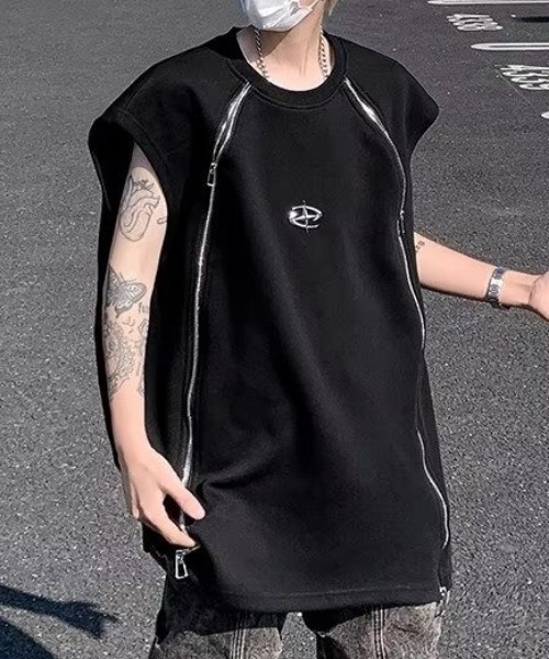 MGV(エムジーヴィー)の「ジップデザインノースリーブカットソー(タンクトップ・メンズ・ホワイト/ブラック・LARGE/MEDIUM/X-LARGE)」の4枚目の写真