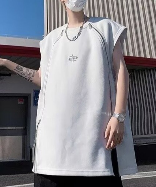 MGV(エムジーヴィー)の「ジップデザインノースリーブカットソー(タンクトップ・メンズ・ホワイト/ブラック・LARGE/MEDIUM/X-LARGE)」の7枚目の写真
