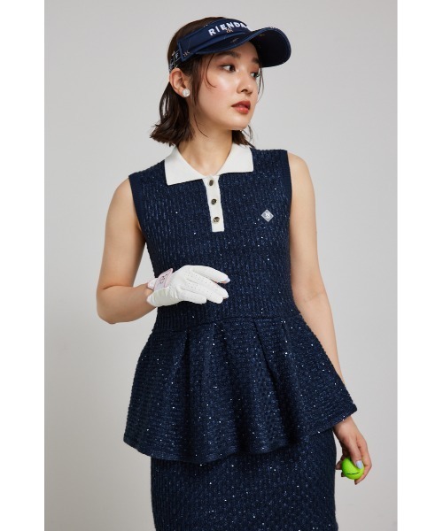 ニット セーター 「RIENDA GOLF」シャイニーツイードペプラムニットトップス 夏服 サマーニット ノースリーブトップス レディース セール】【RIENDA GOLF】シャイニーツイードペプラムニット