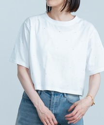 ラインストーン付きクロップドTシャツ/ビジュー