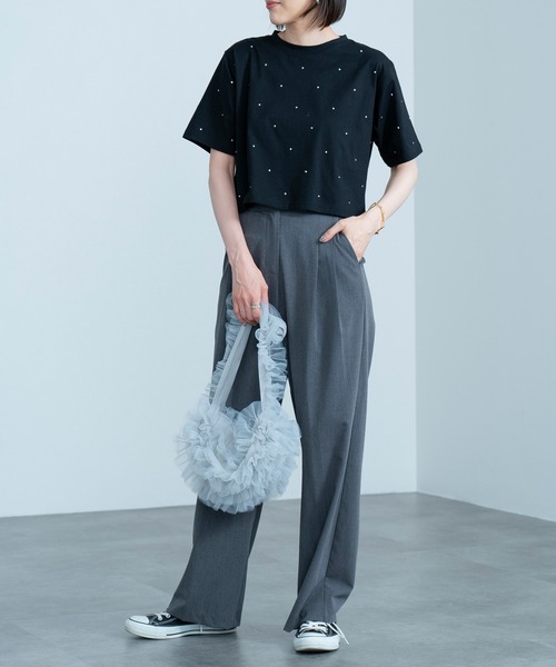 PATOU パトゥロゴ ラインストーン クロップドTシャツ Patou | オーガニックコットン パトゥロゴTシャツ