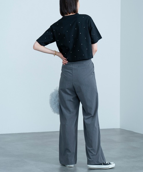 HEILIS(ヘイリス)の「ラインストーン付きクロップドTシャツ/ビジュー(Tシャツ/カットソー・レディース・ホワイト/ブラック・FREE)」の10枚目の写真