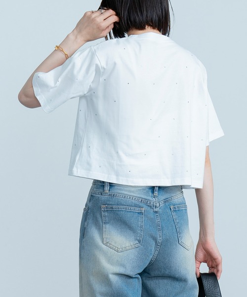 ラインストーン付きクロップドTシャツ/ビジュー（Tシャツ