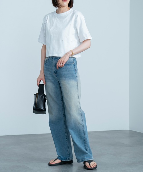 HEILIS(ヘイリス)の「ラインストーン付きクロップドTシャツ/ビジュー(Tシャツ/カットソー・レディース・ホワイト/ブラック・FREE)」の17枚目の写真
