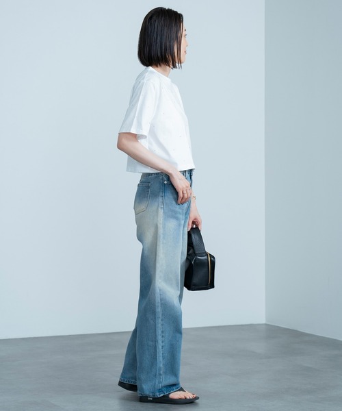 HEILIS(ヘイリス)の「ラインストーン付きクロップドTシャツ/ビジュー(Tシャツ/カットソー・レディース・ホワイト/ブラック・FREE)」の18枚目の写真
