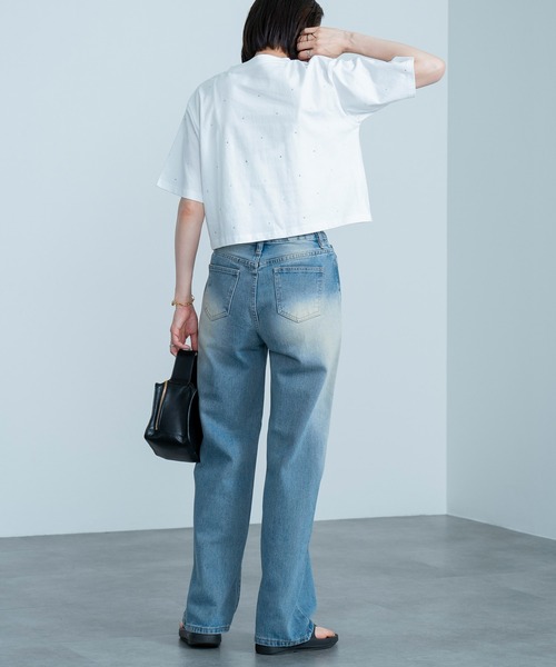 HEILIS(ヘイリス)の「ラインストーン付きクロップドTシャツ/ビジュー(Tシャツ/カットソー・レディース・ホワイト/ブラック・FREE)」の19枚目の写真