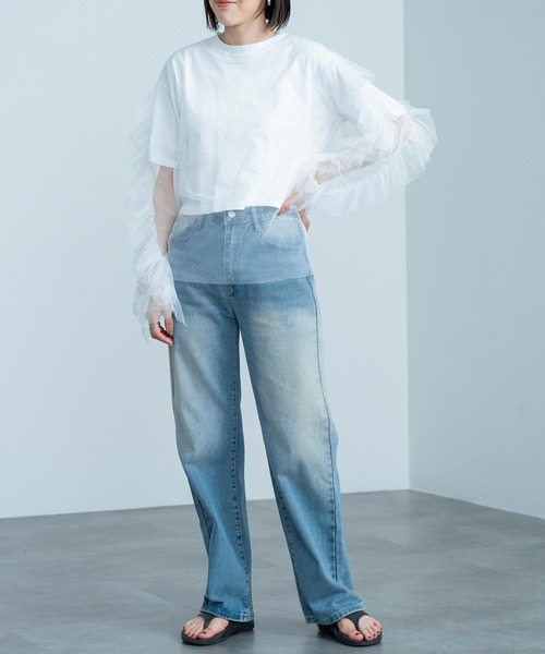 HEILIS(ヘイリス)の「ラインストーン付きクロップドTシャツ/ビジュー(Tシャツ/カットソー・レディース・ホワイト/ブラック・FREE)」の20枚目の写真