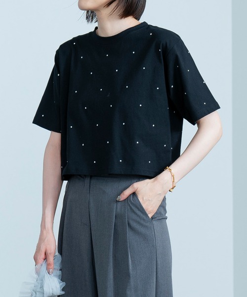 PATOU パトゥロゴ ラインストーン クロップドTシャツ Patou | オーガニックコットン パトゥロゴTシャツ