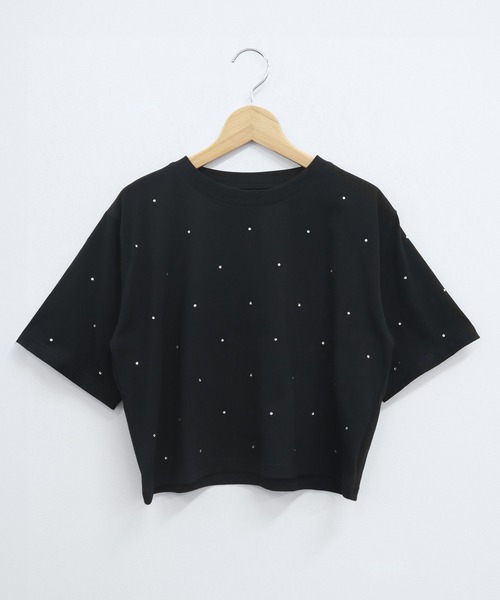 ラインストーン付きクロップドTシャツ/ビジュー（Tシャツ