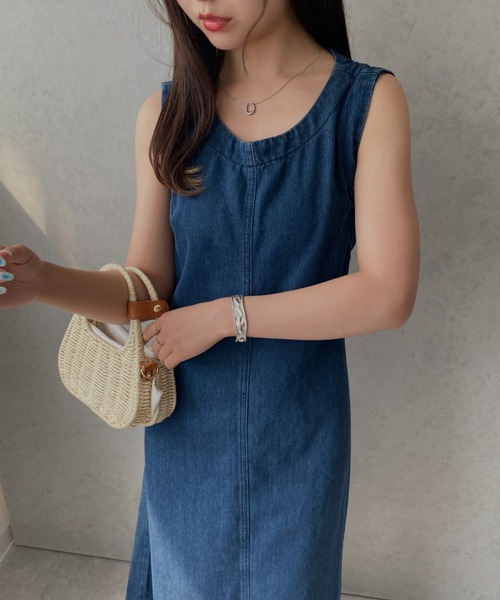 セール】バッグオープンデニムロングワンピース（ワンピース）｜MYMOOD