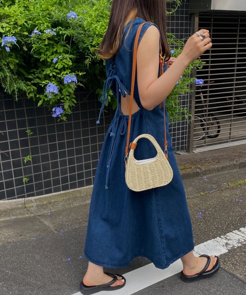 セール】バッグオープンデニムロングワンピース（ワンピース）｜MYMOOD
