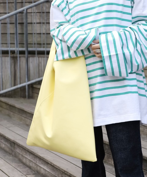 ROOPTOKYO(ループトウキョウ)の「▲Cowhide Split Leather Triangle Tote Bag /牛革 スプリットレザー トライアングルトートバッグ デイリーユース(トートバッグ・レディース・イエロー/ブルー/グリーン・FREE)」の3枚目の写真
