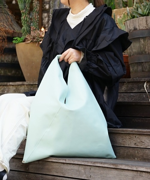 ROOPTOKYO(ループトウキョウ)の「▲Cowhide Split Leather Triangle Tote Bag /牛革 スプリットレザー トライアングルトートバッグ デイリーユース(トートバッグ・レディース・イエロー/ブルー/グリーン・FREE)」の1枚目の写真