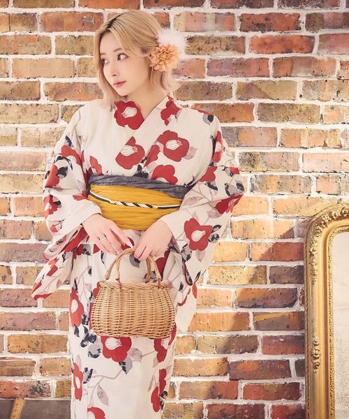 Retica浴衣セット レディース 紺地×青椿 ゆかた2点セット (浴衣 平帯) レティカ Retica 浴衣レディース紺地青椿ゆかた2点セット (浴衣+