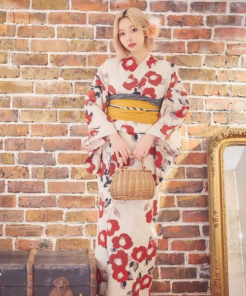 Retica浴衣セット レディース 紺地×青椿 ゆかた2点セット (浴衣 平帯) レティカ Retica 浴衣レディース紺地青椿ゆかた2点セット (浴衣+