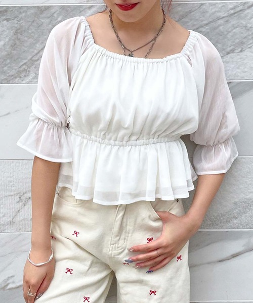 GORGE(ゴージ)の「《オフショル×ペプラム》レディース 2WAYブラウス フェミニン 春夏秋(シャツ/ブラウス・レディース・オフホワイト/グレー/ブラック/サックスブルー・F)」の2枚目の写真