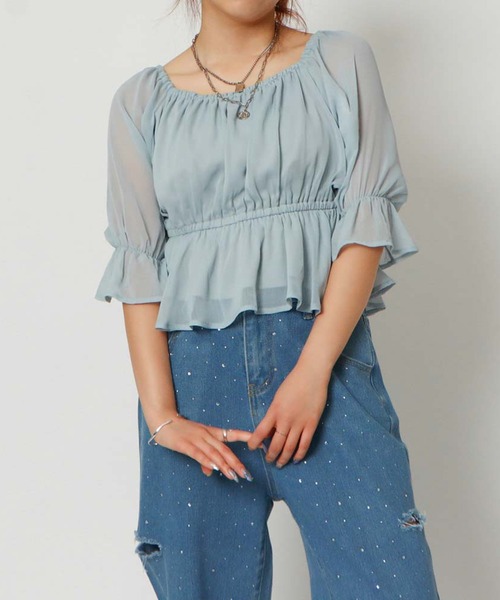 GORGE(ゴージ)の「《オフショル×ペプラム》レディース 2WAYブラウス フェミニン 春夏秋(シャツ/ブラウス・レディース・オフホワイト/グレー/ブラック/サックスブルー・F)」の4枚目の写真