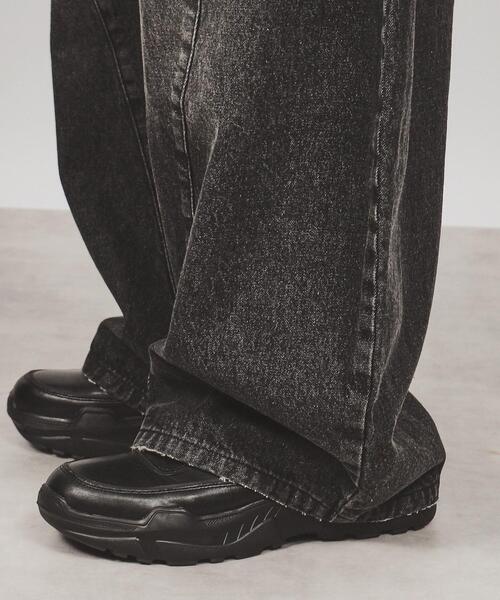 TAKEO KIKUCHI 黒デニムパンツ ペイント加工　たけおきくち ティーケー タケオ キクチ tk.TAKEO KIKUCHI Aラインデニム