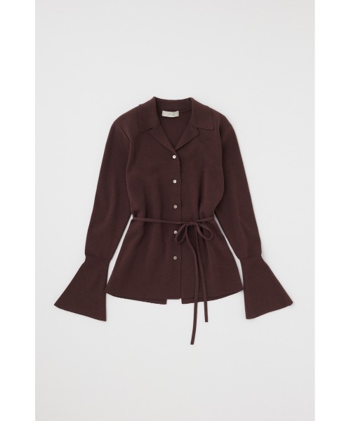 M_（エムアンダーバー）の「オーガニックコットンと再生繊維を混紡したニット　開襟デザインのウエストリボン付きシャツ（シャツ/ブラウス・レディース・ブラック/グリーン/ブラウン・FREE）」の3枚目の写真