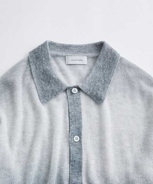 ADAM ET ROPE'(アダムエロペ)の「【WEB限定】シアー グラデーション ニットポロ カーディガン / ロングシーズン着用可能 / ユニセックス(カーディガン/ボレロ・メンズ・ライトグレー/ブルー系その他4/ブラウン系その他2・M/L)」の4枚目の写真