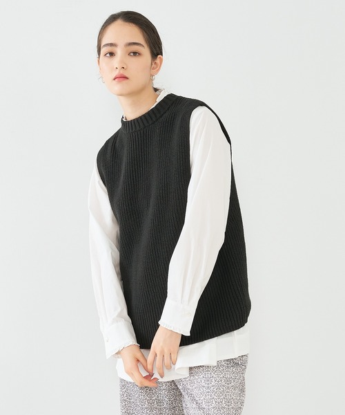 collex（コレックス）の「バックレースアップ畔編みベスト（ベスト・レディース・ブルー/ブラック/ライトグレー・フリー）」の3枚目の写真