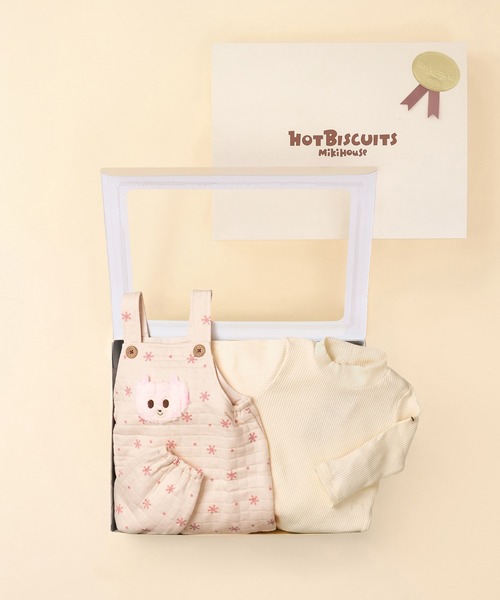 HOT BISCUITS（ホットビスケッツ）の「キルト素材 オーバーオール＆Tシャツギフトセット【BOX付き】（ベビーギフト・キッズ・グレー/アイボリー・70cm/80ｃｍ）」の2枚目の写真