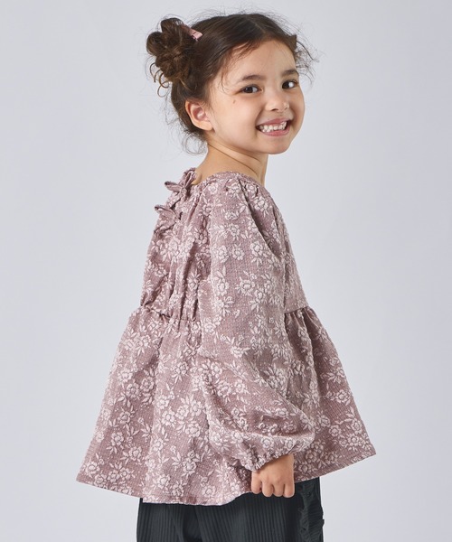 pairmanon(ペアマノン)の「バックリボン ジャガード花柄ブラウス(シャツ/ブラウス・キッズ・ブラック/アイボリー/ベージュ/ダークブルー/ピンク系その他/ブラック系その他・120/110/140/150/130/100/90)」の6枚目の写真