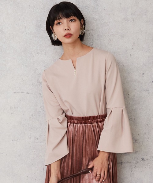 ブラウス シャツ 「JETSET SOLO PLUS」パール×ベルスリーブ裏起毛ブラウス レディース セール】【JETSET SOLO PLUS】パール×ベルスリーブ裏起毛