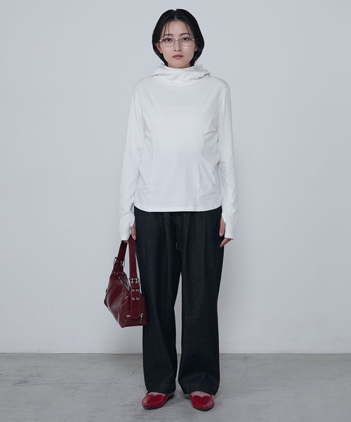 le ELMi(ルエルミ)の「Compact hoodie pullover / コンパクトフーディカットソー(Tシャツ/カットソー・レディース・オフホワイト/グレー/ブラック・FREE)」の12枚目の写真