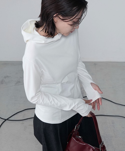 le ELMi(ルエルミ)の「Compact hoodie pullover / コンパクトフーディカットソー(Tシャツ/カットソー・レディース・オフホワイト/グレー/ブラック・FREE)」の18枚目の写真