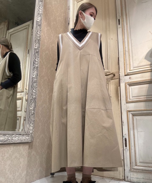 セール】チノクロス Vネックワンピース（ワンピース）｜gomme