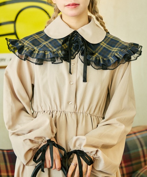 kutir（クティール）の「【クティールとレトロ】チュールドッキングチェックつけ襟（付け襟・レディース・ベージュ系その他/グリーン/レッド系その他・FREE）」の14枚目の写真