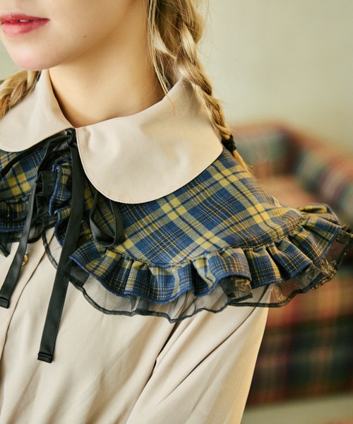 kutir（クティール）の「【クティールとレトロ】チュールドッキングチェックつけ襟（付け襟・レディース・ベージュ系その他/グリーン/レッド系その他・FREE）」の20枚目の写真