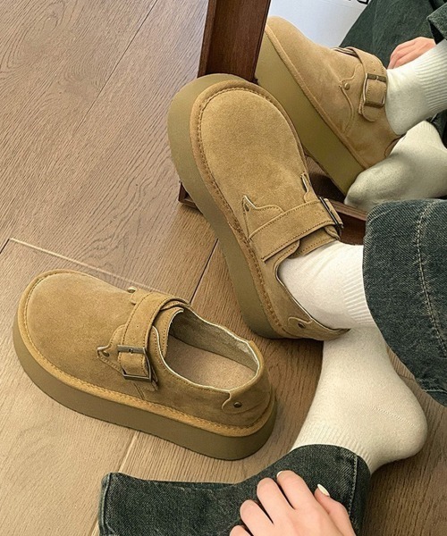 セール】モカシンシューズ 厚底スエード調パンプス（モカシン/デッキ