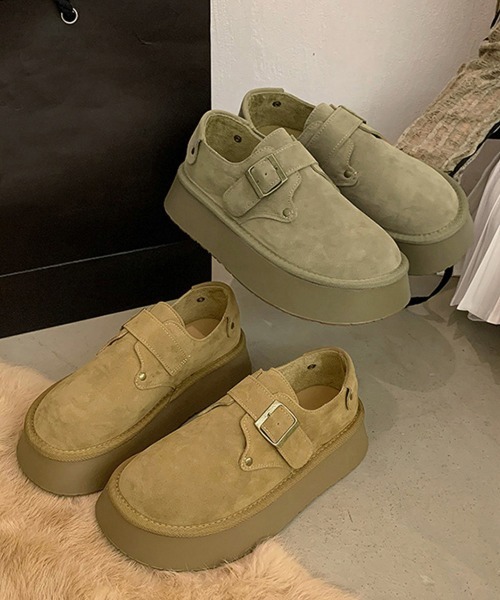 セール】モカシンシューズ 厚底スエード調パンプス（モカシン/デッキ