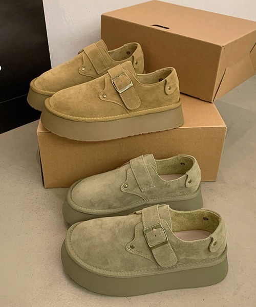 セール】モカシンシューズ 厚底スエード調パンプス（モカシン/デッキ