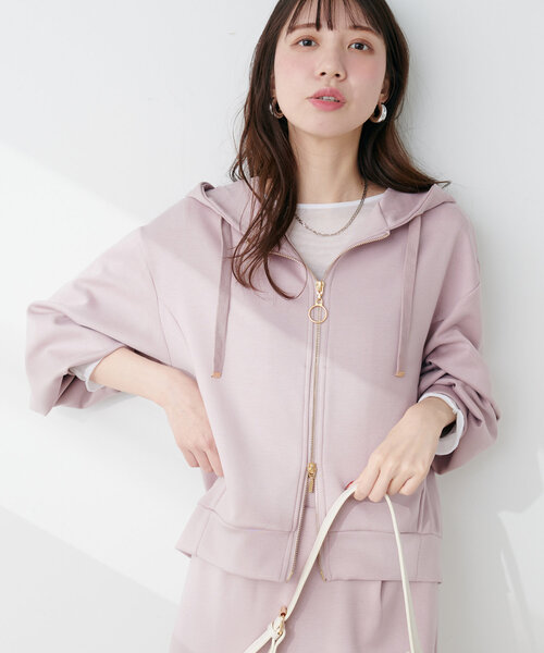 natural couture(ナチュラルクチュール)の「ふわもちWZIPパーカー(Tシャツ/カットソー・レディース・ベージュ/ピンク/グレイッシュベージュ/オフホワイト/チャコールグレー・FREE)」の5枚目の写真