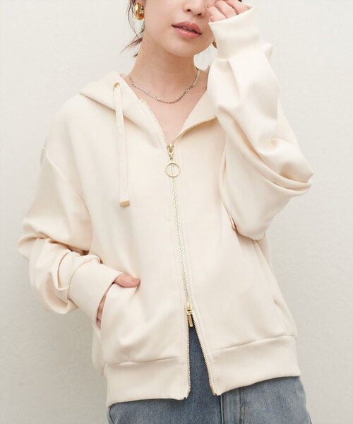 natural couture(ナチュラルクチュール)の「ふわもちWZIPパーカー(Tシャツ/カットソー・レディース・ベージュ/ピンク/グレイッシュベージュ/オフホワイト/チャコールグレー・FREE)」の9枚目の写真