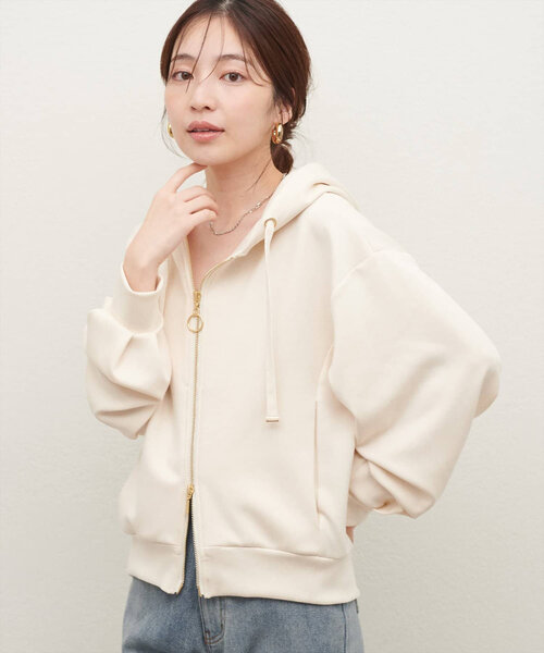 natural couture(ナチュラルクチュール)の「ふわもちWZIPパーカー(Tシャツ/カットソー・レディース・ベージュ/ピンク/グレイッシュベージュ/オフホワイト/チャコールグレー・FREE)」の10枚目の写真